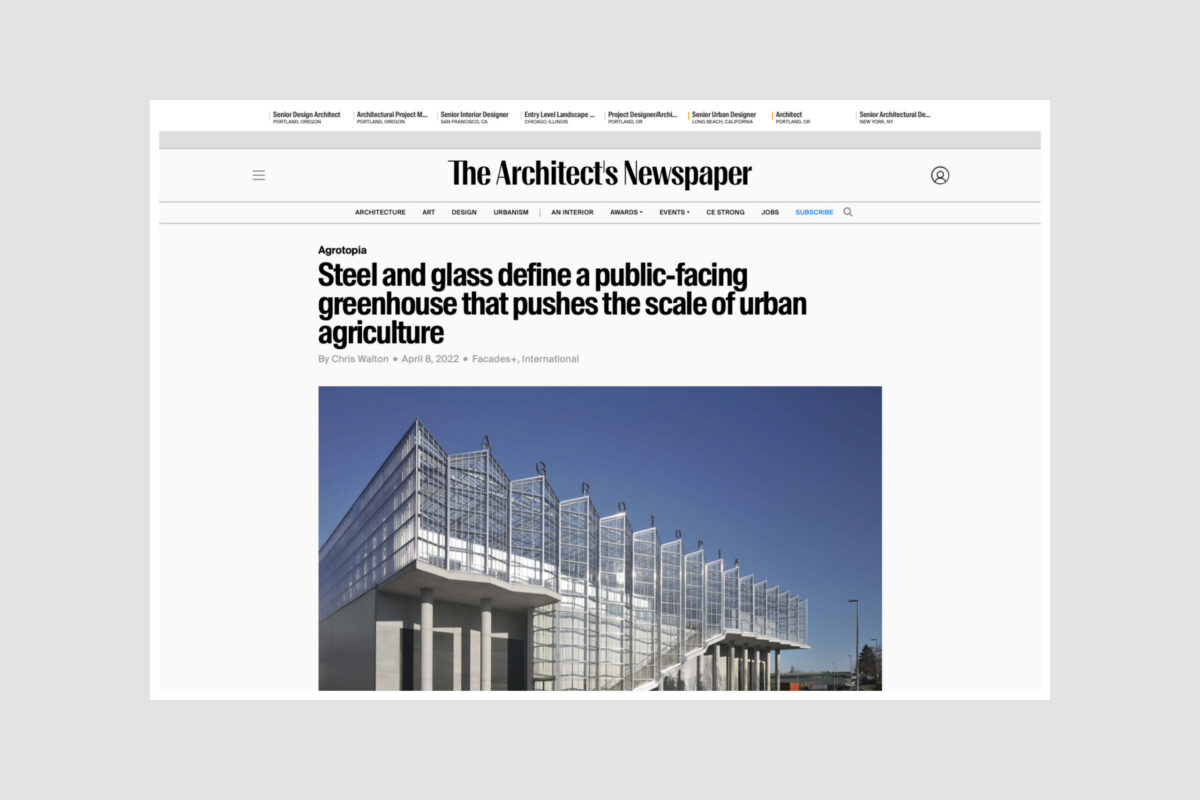 Serre de toiture Agrotopia Roulers apparaît dans The Architect's Newspaper